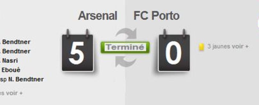 Vidéos buts Arsenal 5 - 0 Porto, résumé