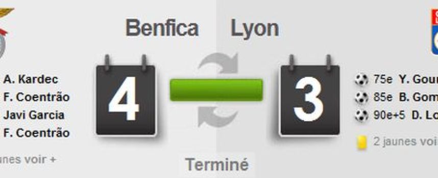 Vidéos buts Benfica 4 - 3 Lyon, résumé 02/11/2010