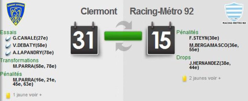 Vidéos essais ASM Clermont 31 - 15 Racing-Métro, résumé