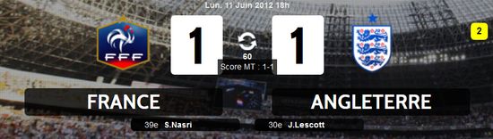 Replay streaming buts France Angleterre, Euro 2012, 11/06/2012