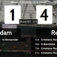 Videos buts Ajax 1 - 4 Real Madrid (triplé Cristiano Ronaldo, Benzéma)