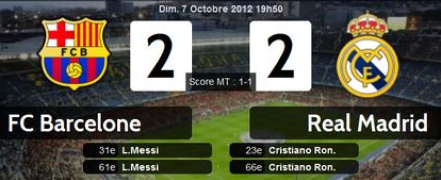 Vidéos buts Barcelone 2 - 2 Real Madrid, (doublé Messi, doublé Ronaldo), 07/10/2012
