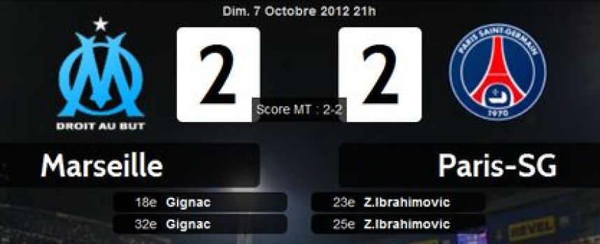 Vidéos buts OM 2 - 2 PSG, (doublé Gignac, doublé Ibrahimovic), 07/10/2012