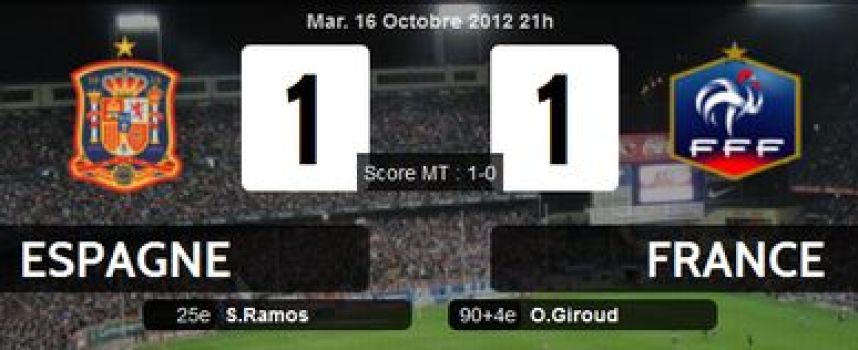 Vidéos buts Espagne 1 - 1 France (Ramos, Giroud), Qualif Coupe du Monde 2014