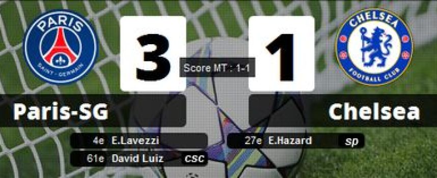Vidéos buts PSG 3 - 1 Chelsea (Lavezzi, David Luiz, Hazard, Pastore), résumé 02/04/2014