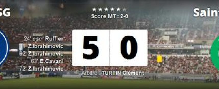 Vidéos buts PSG 5 - 0 Saint-Etienne (Ruffier, Triplé d'Ibrahimovic, Cavani)