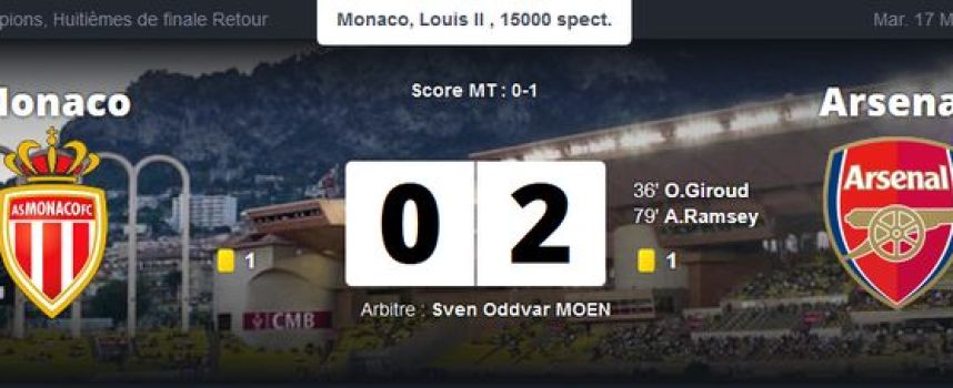 Vidéos buts Monaco 0 - 2 Arsenal (Girou, Ramsey), résumé 17/03/2015